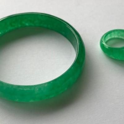 Vintage Translucent Apple Green Jadeite Jade Bangle Bracelet  and Ring