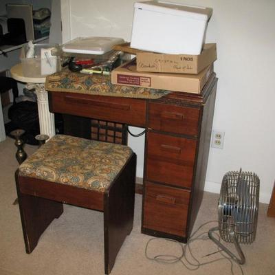 Sewing desk with seat, candlesticks, pedestal