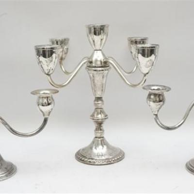Three Vintage mid century Sterling Silver Candelabra. The first is the tallest, 5 candle by Duchin, 9.25