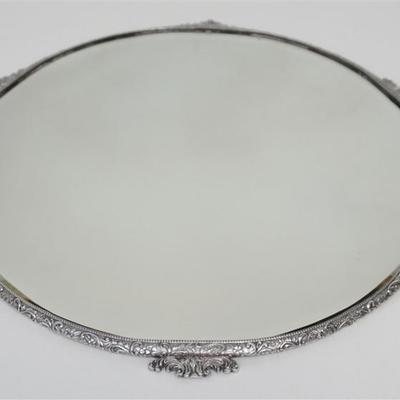 Late Victorian Era English Silver Plated Mirrored Plateau / Tray.  Beveled edge mirror, great for display. Measures 15