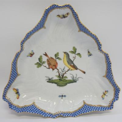 Herend Porcelain Rothschild Bird Triangle Dish. Measures 9 1/2