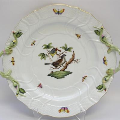 Herend Rothschild Bird Porcelain Chop Plate with Handles. Excellent condition, measures 12