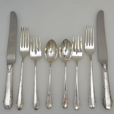 One of Several Sets Offered: 8 Piece International Sterling Silver Enchantress 1937 2 Place Settings. 2 New French Hollow Knife 9 3/8