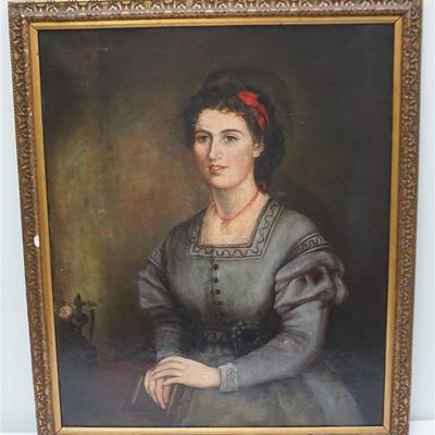 19th c. Oil on Canvas Woman's Portrait.