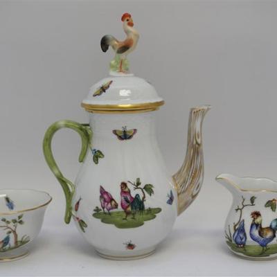 Vintage 3 Piece Herend Chanticleer Individual Porcelain Coffee Service. The pattern, first issued in 1930, features Chickens,...