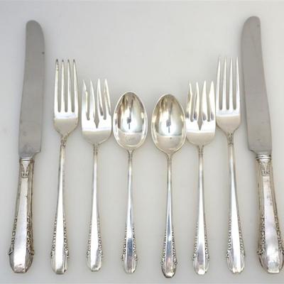 One of Several Sets Offered: 8 Piece International Sterling Silver Enchantress 1937 2 Place Settings. 2 New French Hollow Knife 9 3/8