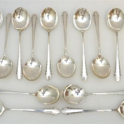 12 International Sterling Silver Enchantress 1937 Cream Soup Spoons 6 1/2
