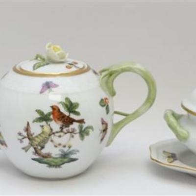 Vintage 3 Piece Herend Rothschild Bird Pieces. Miniature Teapot Yellow Rose Finial 4