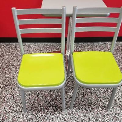 Lot (2) metal framed chairs with green seat