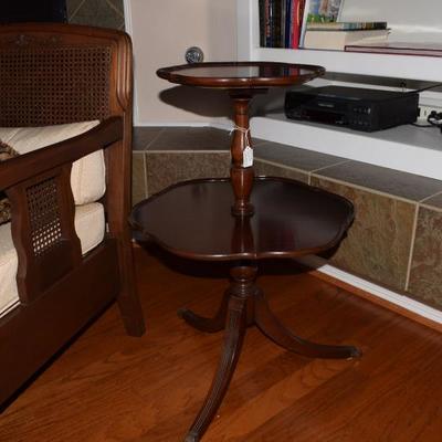 Imperial Two Tier Pie Crust Table that is certified True Grand Rapids Genuine Mahogany, circa (after 1931)