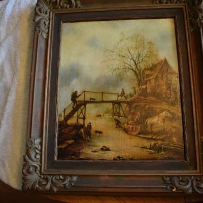 Original Oil on Wood Painting from mid-1800's in the manner of Klaes Molenaers. Has wax seal and catalog number on back of panel.