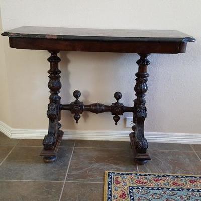 Antique marble slab top prayer table. Renaissance Revival style from late 19th Century.