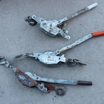 Lot of 3 Come-A-Long Tools - one has broken cable