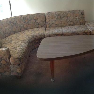 Mid century sectional and boomerang table 