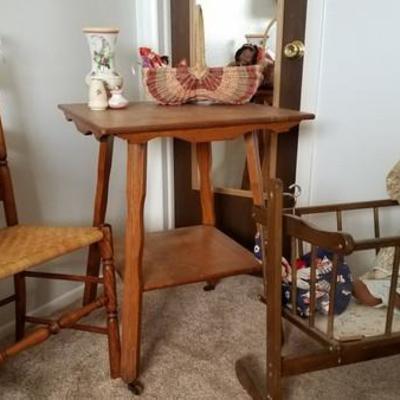 Old Dolls and Scalloped Edge Square Top Occasional Table

