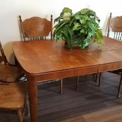 Vintage Wood Dining Table with 6 Chairs
