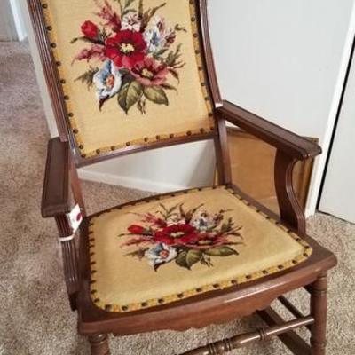 Embroidered Floral Seat/Back Rocker
