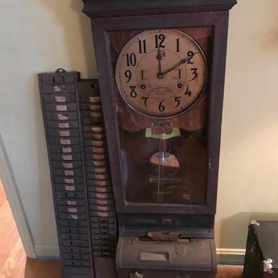 Antique oak international time clock.