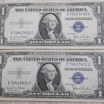 2 -  1935 Silver Certificates Consecutive Serial Numbers