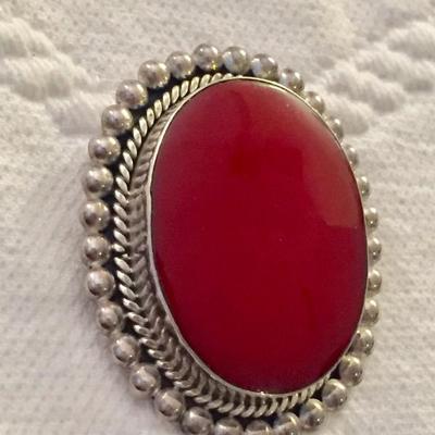 Vintage Coral & Sterling Silver Pin