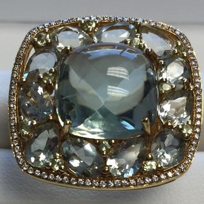 Green Amethyst, Gold & Diamond Ring  