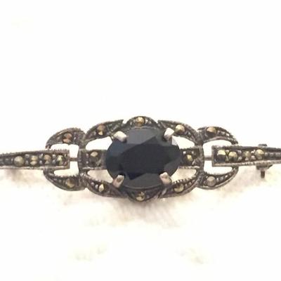 Antique Sapphire & Sterling Silver Pin