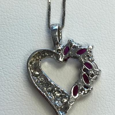 White Gold & Rubies Heart-Shape Necklace  