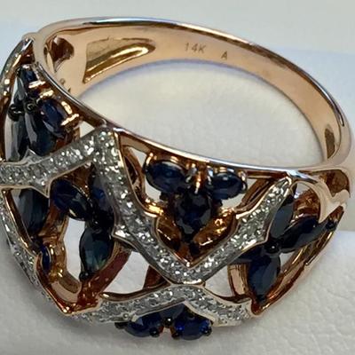 Stunning Sapphire & Diamond 14K Rose Gold Ring  
