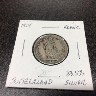 1914 Switzerland 1 Franc - 83.5% Silver