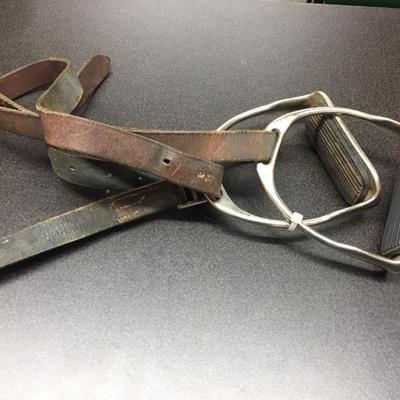 Horse spurs with leather belts