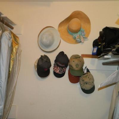 Lots of millinery and baseball caps