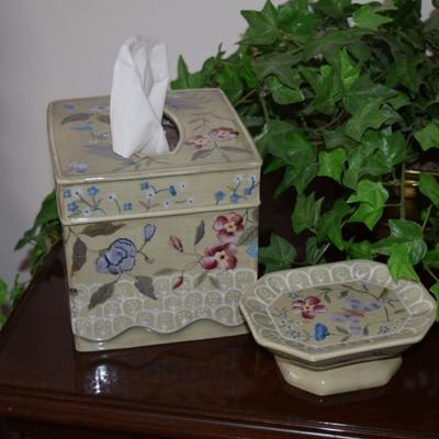 Ceramic tissue box & dish