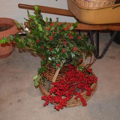 Artificial wreath & plants in pot
