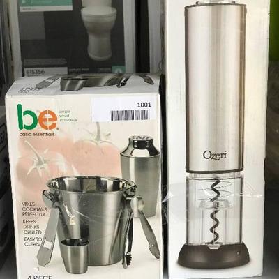 Electric wine opener and 4 piece bar set
