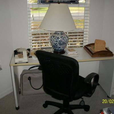 Desk, Desk chair, Lamp
