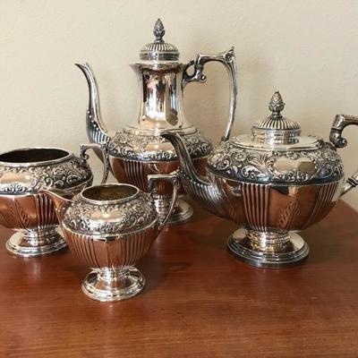 Antique Sheffield Silver Plated Four Piece Tea Service by James Dixon & Sons
