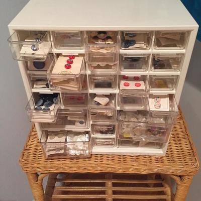 Buttons, including many from Europe
