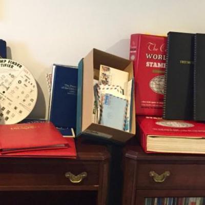 Stamp collection, including U.S. and international stamps, two volumes of first day covers, special issues.