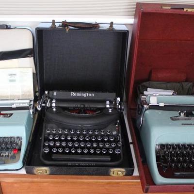 Vintage 1944 Remington typewriter, Vintage Underwood Olivetti typewriter, Vintage Underwood Studio 44 Olivetti typewriter