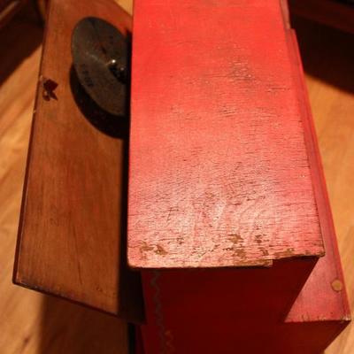 Organ grinder music box cart with additional music wheels.