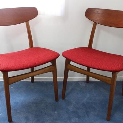 Danish mid-century wood chairs by Arkitekt Kjarnulf, Bruno Hansen Denmark (see next photo for maker's mark) 