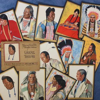Set of 12 vintage 8.5" x 11.5" prints, plus folder, of Blackfeet Native American tribespeople portraits.