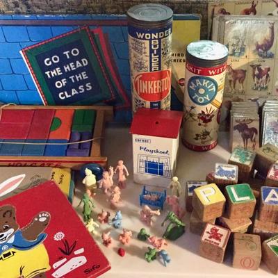 Vintage toys and games, including Tinker Toys, Playskool, board games