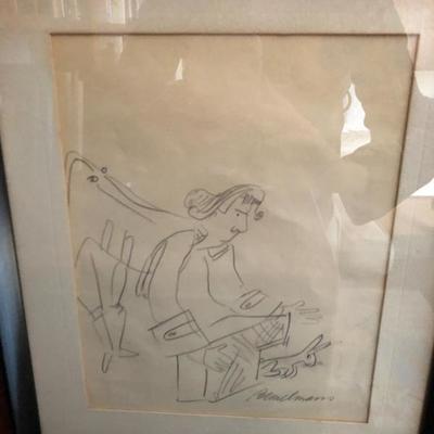 Signed sketch by famed children's book writer and illustrator Ludwig Bemmelman, best known for his Madeline picture books.