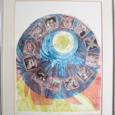 'Zodiac in Eclipse' artist proof lithograph by Nancy Nemec (1970)