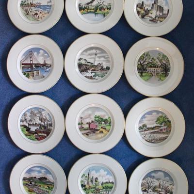 Set of 12 Limited Edition "The American Scene' plates produced for B. Altman & Co.  Images by Adolf Dehn.