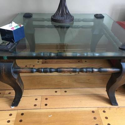 antique table with THICK glass top