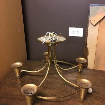 Mid-century modern brass chandelier (needs light shades)