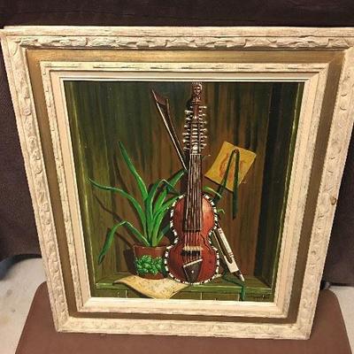 Mid-century modern original oil painting, as-is (hole)