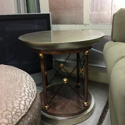 Beautiful side table with metallic leafing and faux bois design, from the Merchandise Mart